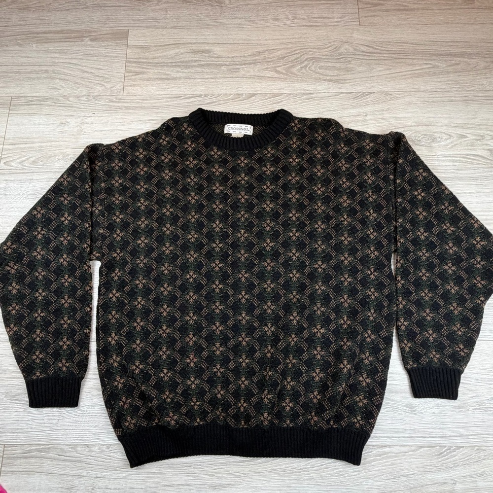 Vintage 90s Crossings Grandpa Sweater Geometric Argyle Mens XL